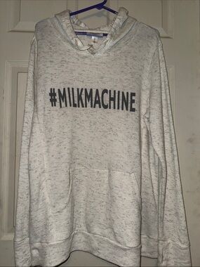 Motherhood White Heather "#MILKMACHINE" Nursing Hoodie